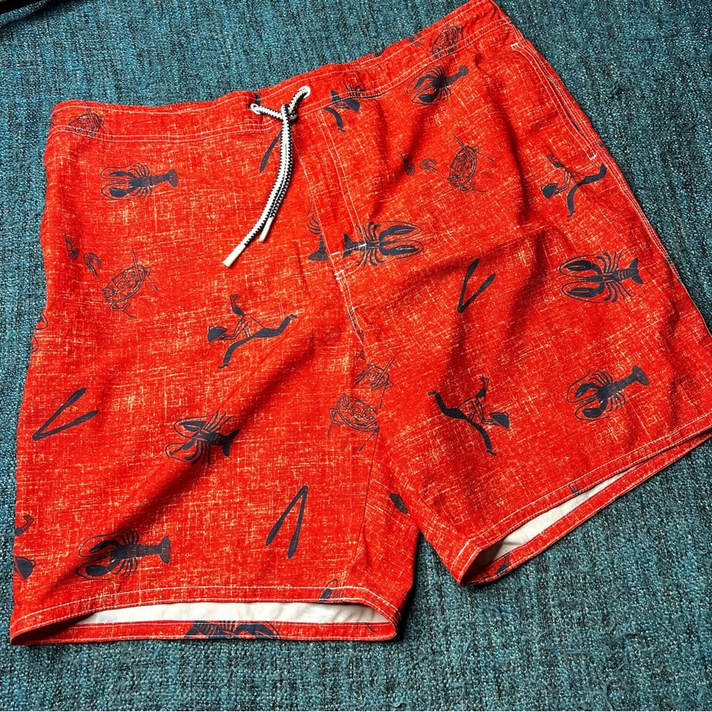Johnnie-O Brisbane Malibu Lobster Design Board Shorts in Red Size XXL Swim Trunk